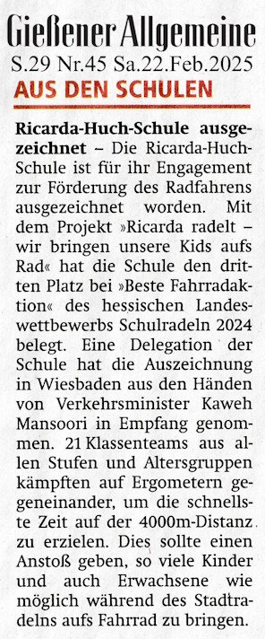 2025-02-22 GiAllgZ_S29 RHS-Schule ausgezeichnet - Radfahren